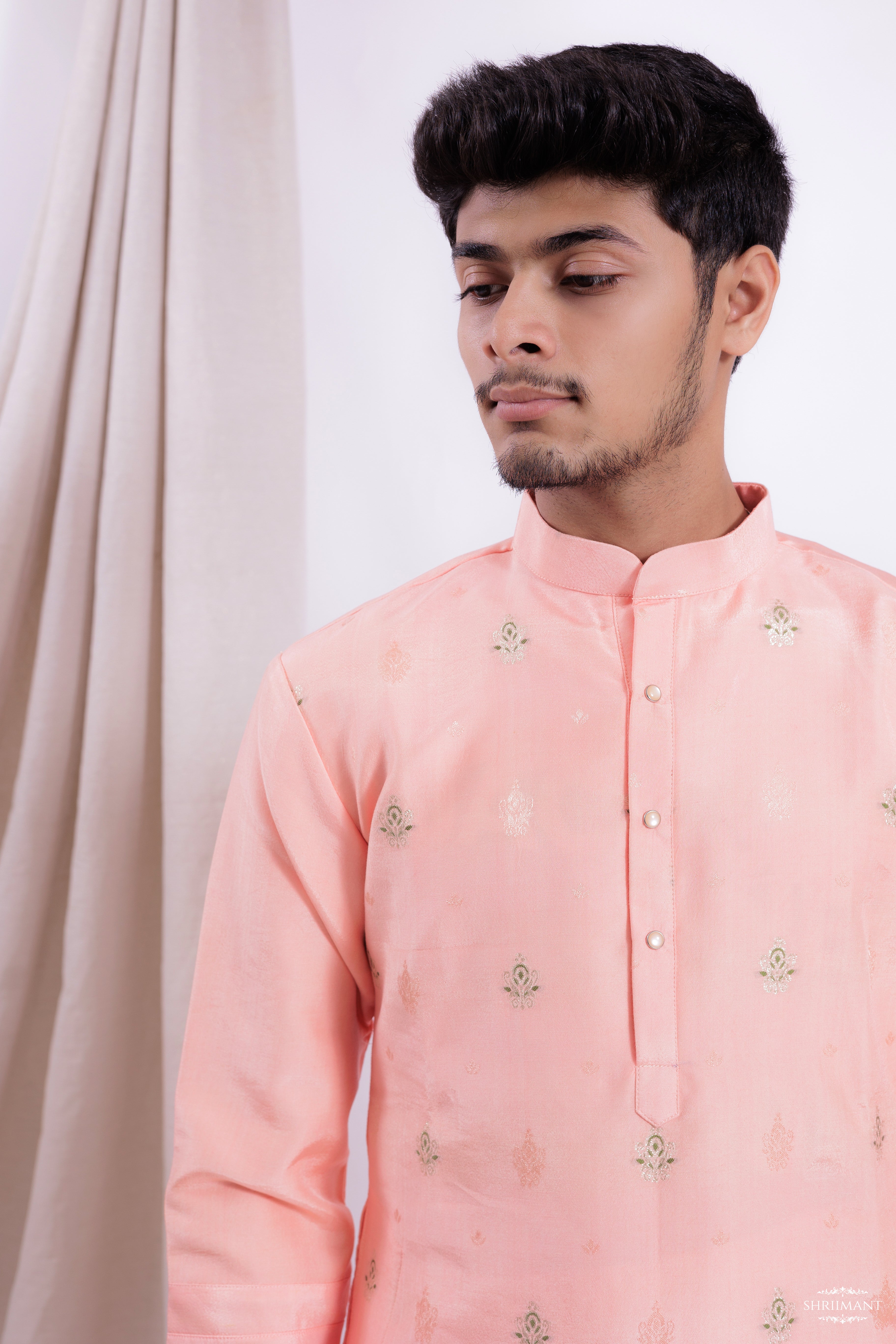 PEACH FLORAL JACQUARD EXCLUSIVE DESIGNER KURTA