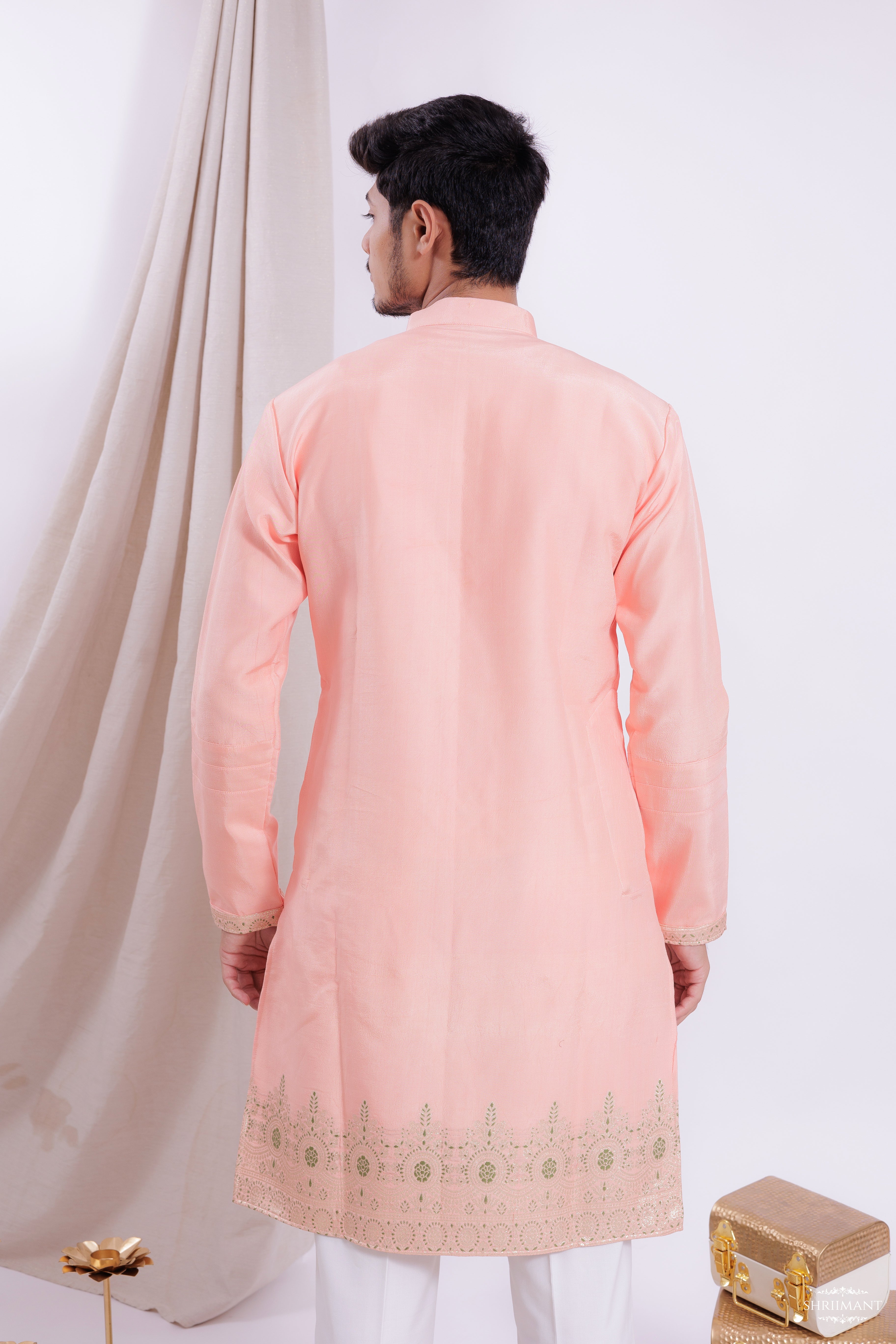 PEACH FLORAL JACQUARD EXCLUSIVE DESIGNER KURTA