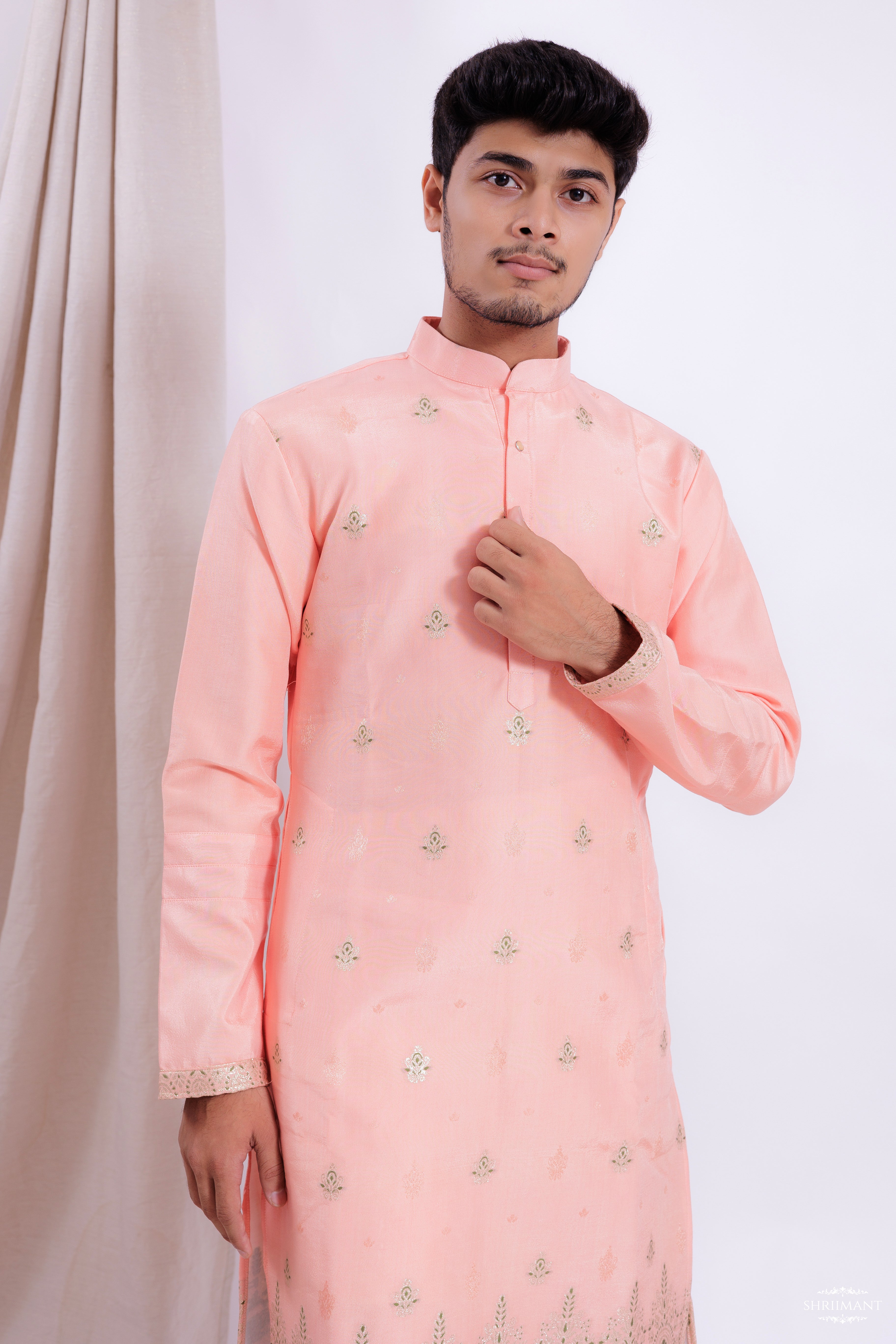 PEACH FLORAL JACQUARD EXCLUSIVE DESIGNER KURTA