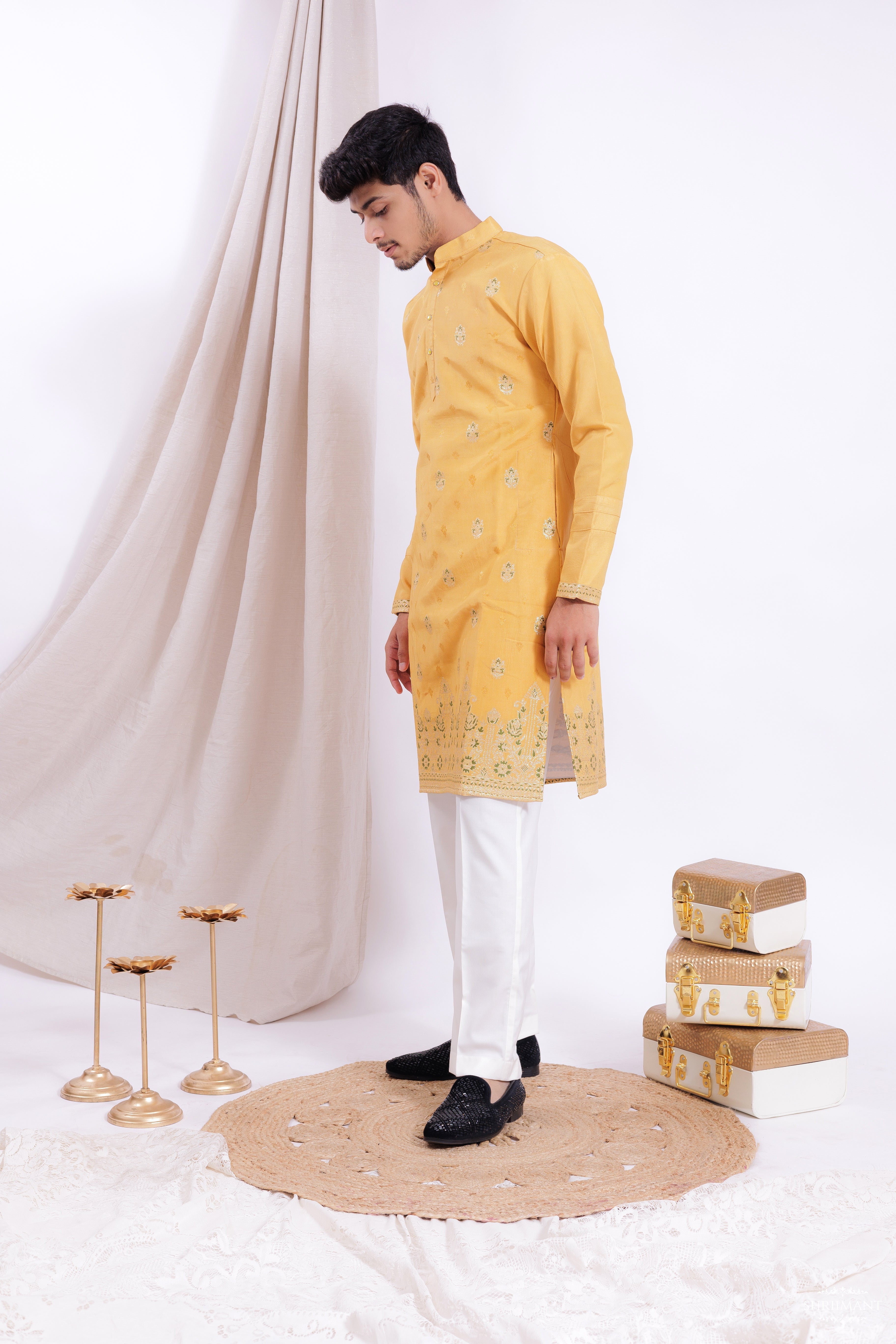 YELLOW ⁠FOUNTAIN JACQUARD DESIGNER KURTA