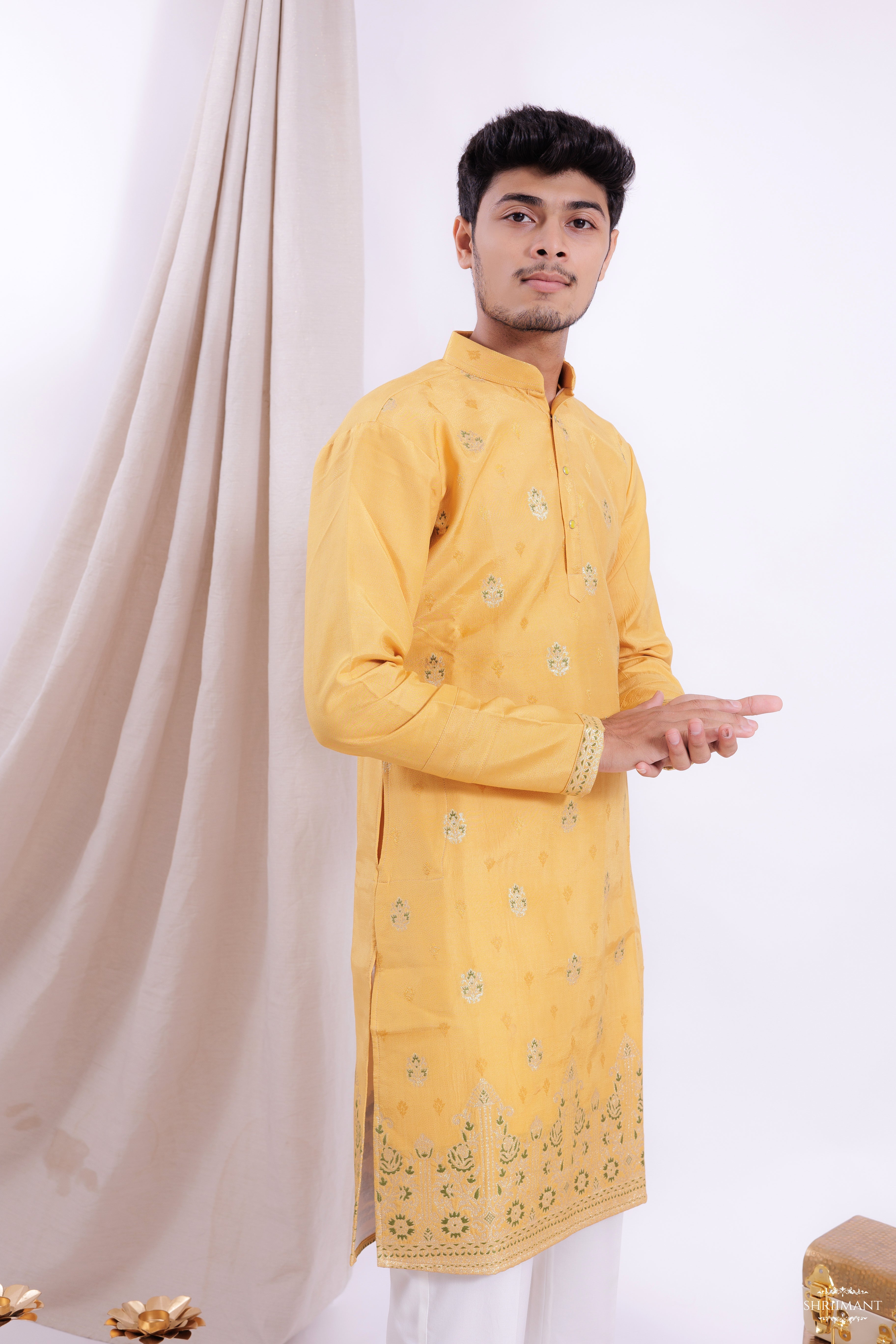YELLOW ⁠FOUNTAIN JACQUARD DESIGNER KURTA