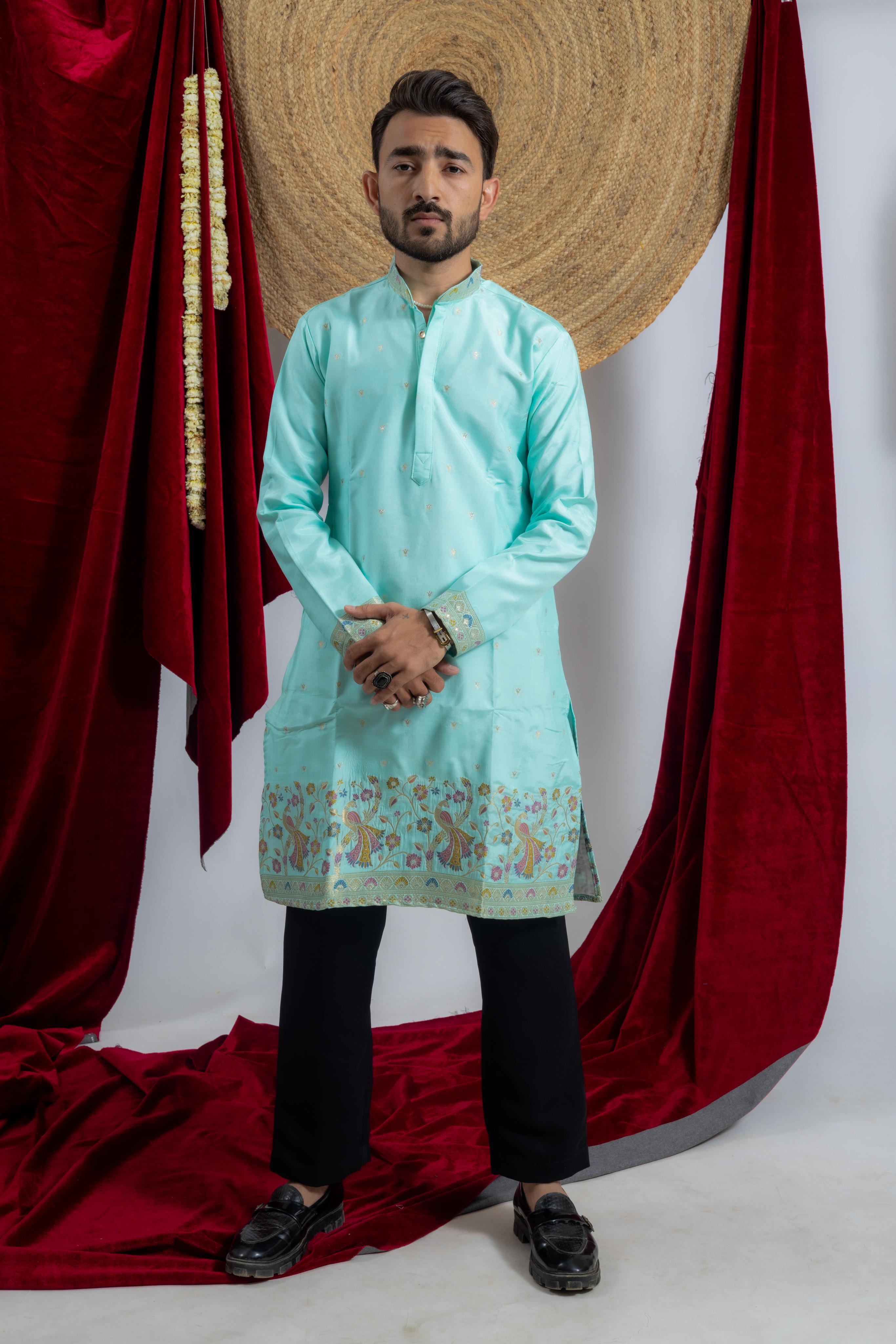 TEAL BLUE PECOCK TAIL EXCLUSIVE KURTA