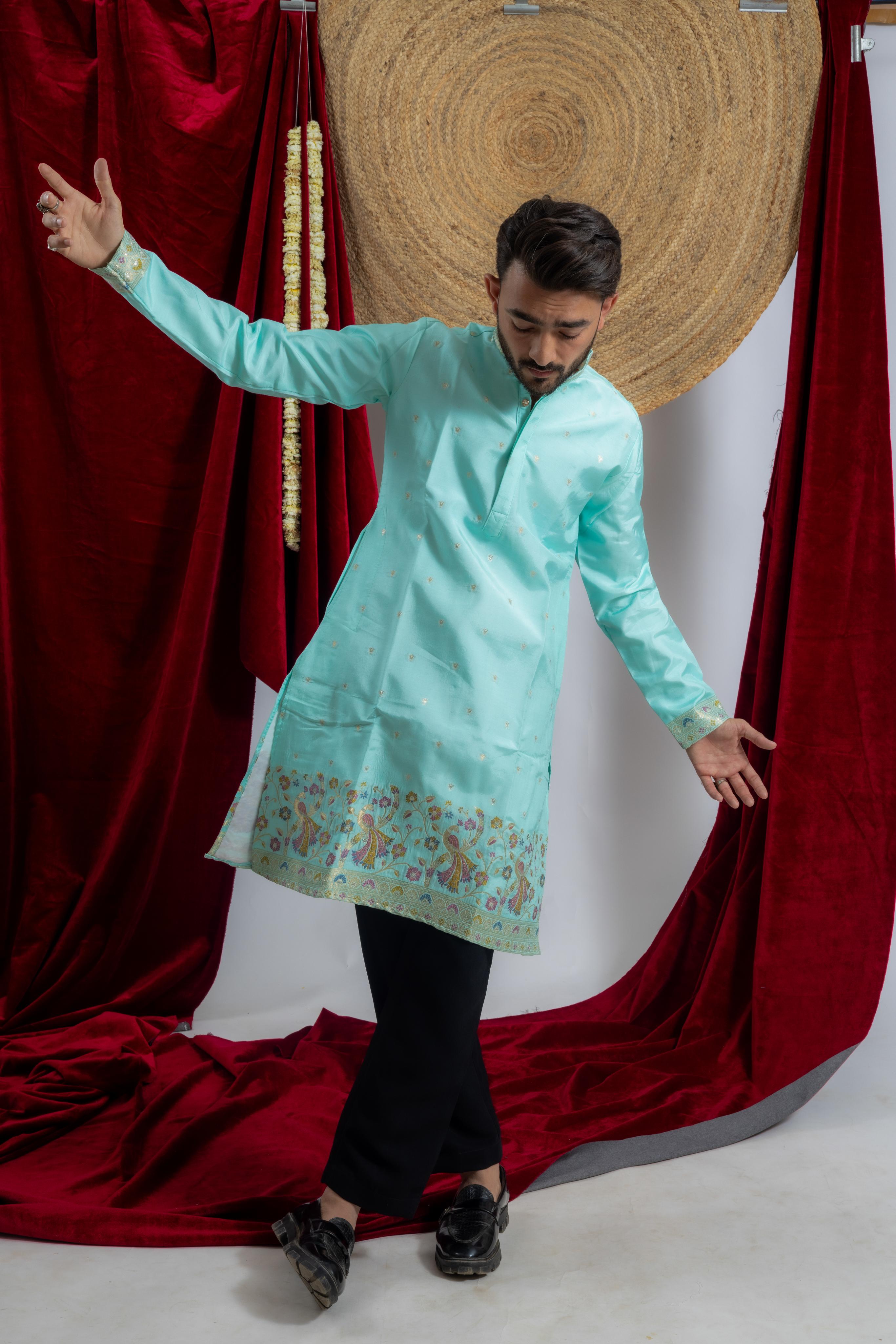 TEAL BLUE PECOCK TAIL EXCLUSIVE KURTA