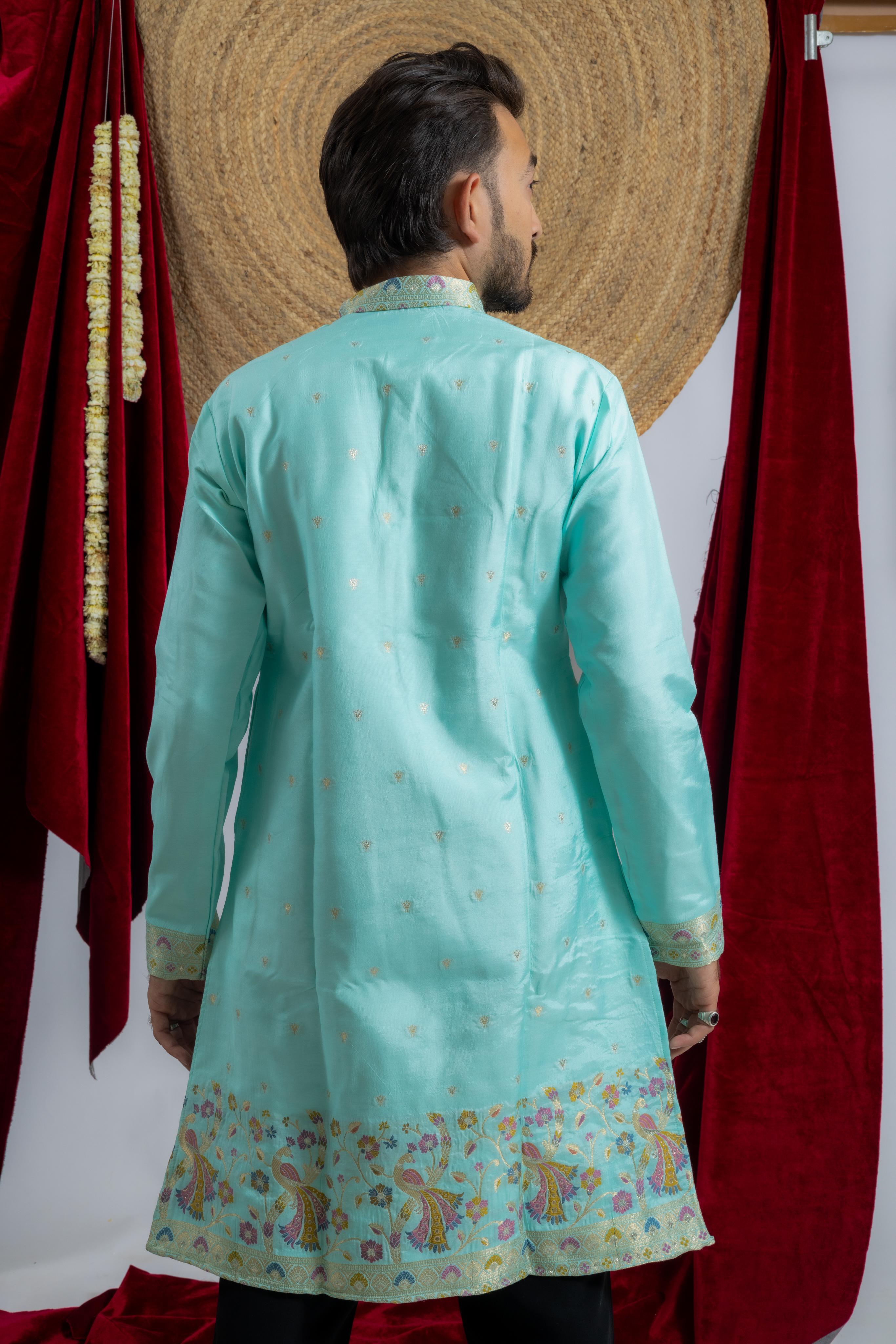 TEAL BLUE PECOCK TAIL EXCLUSIVE KURTA