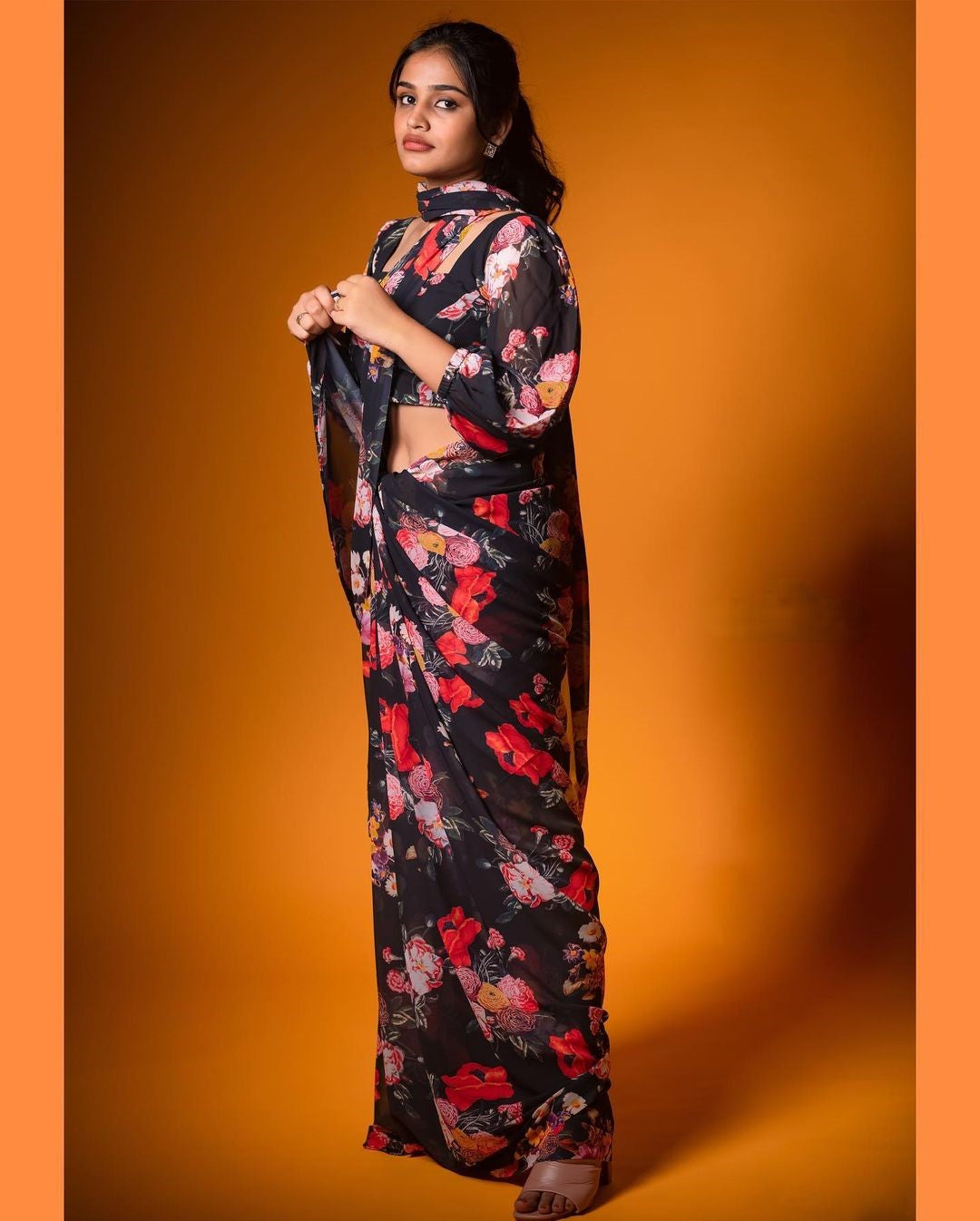 1 MIN Ready To Wear flower lily saree - pushpvalli