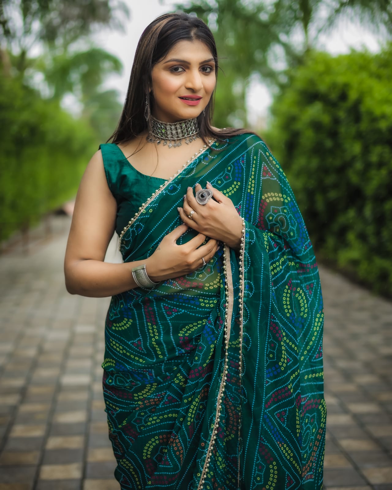 1 MIN Ready To Wear Teal Bandhani Saree - Mayavati