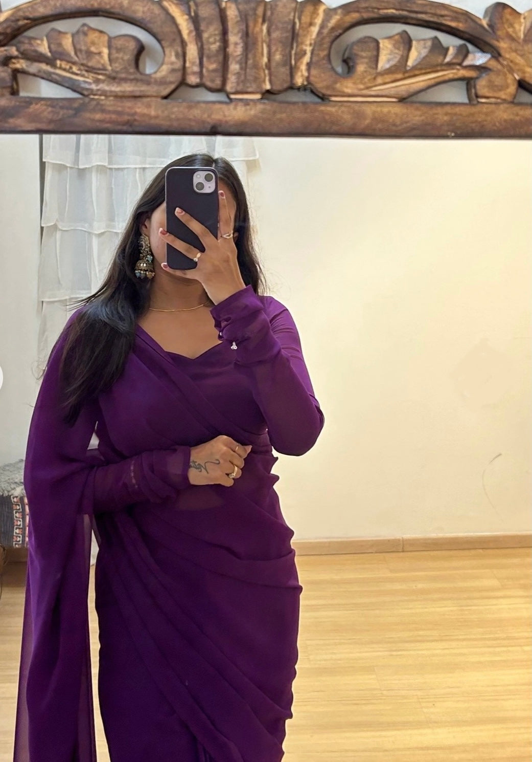 1 Min Ready to Wear Purple Georgette Saree- Rubby