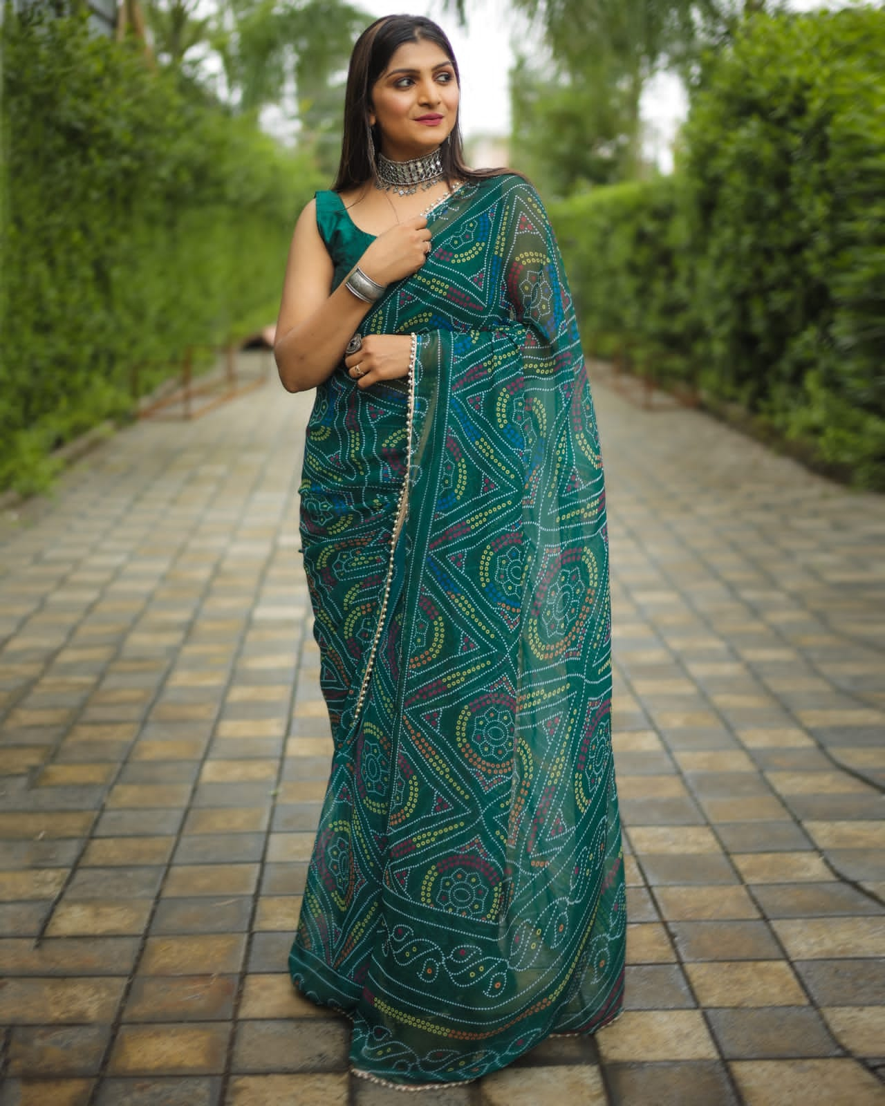 1 MIN Ready To Wear Teal Bandhani Saree - Mayavati