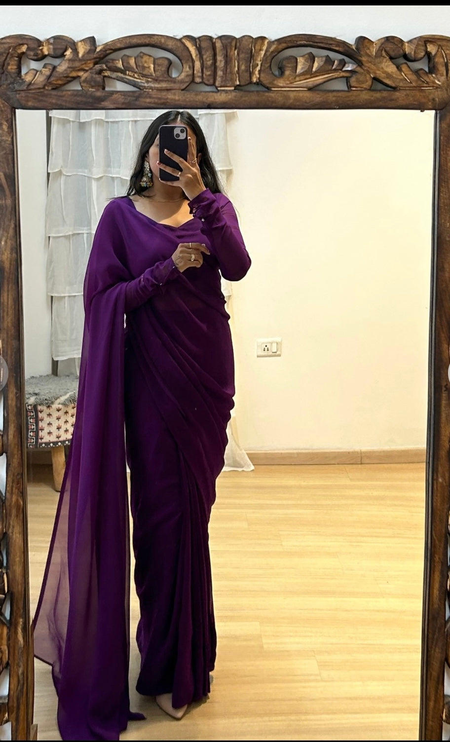 1 Min Ready to Wear Purple Georgette Saree- Rubby