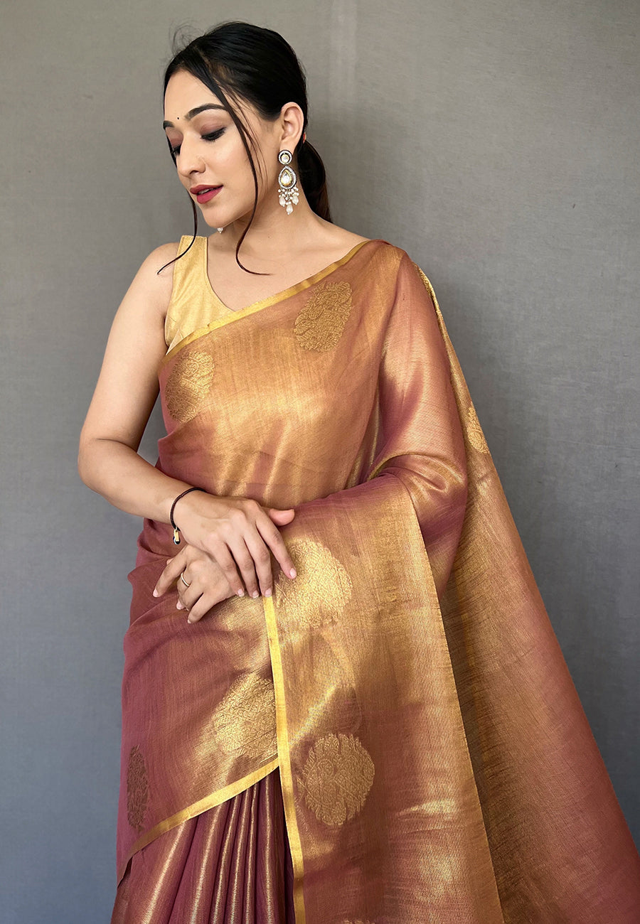 Copper Brown Gulabo Banarasi Tissue Silk Zari Woven Saree