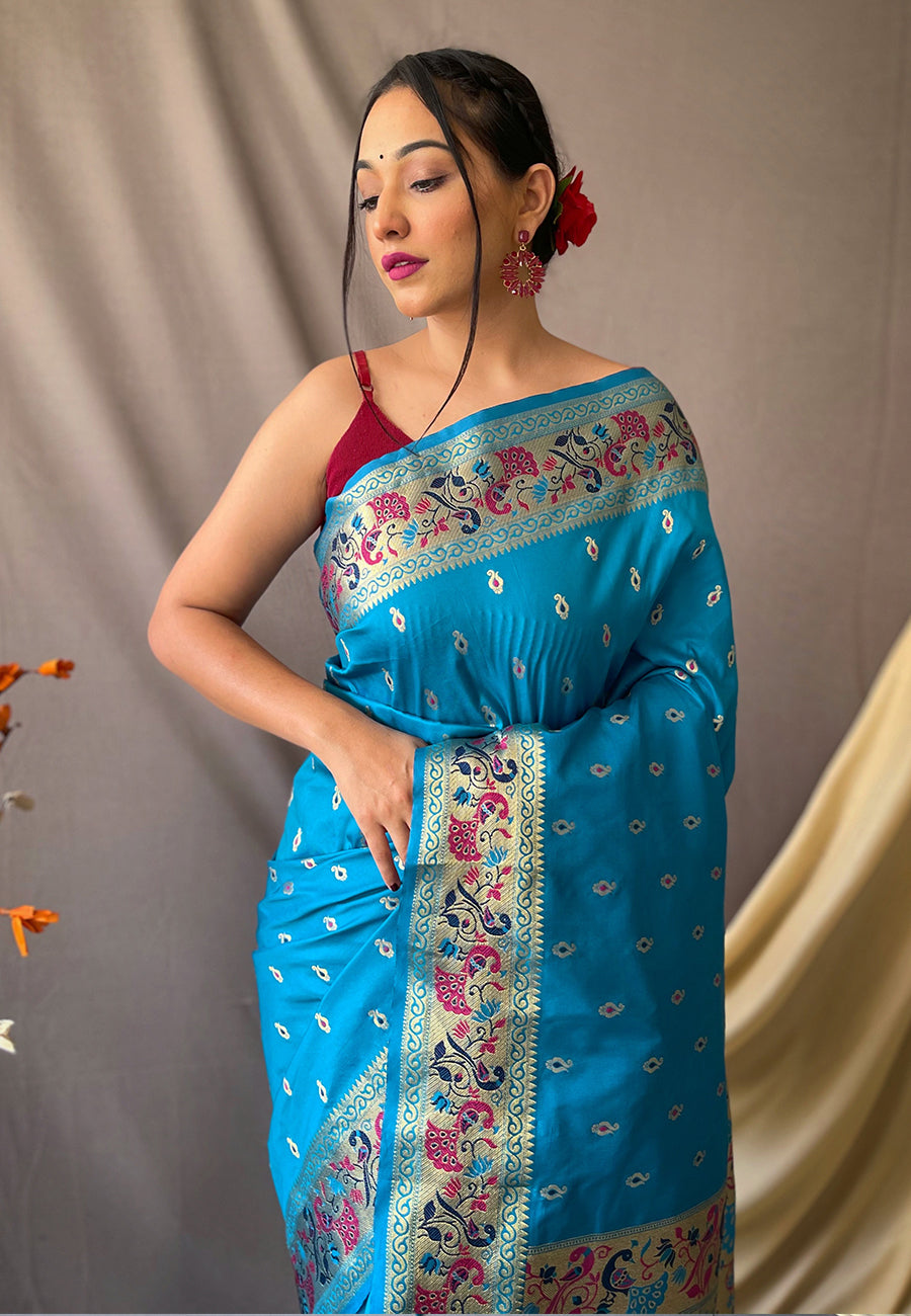 Paithani Silk Vol. 1 Woven Saree Pacific Blue