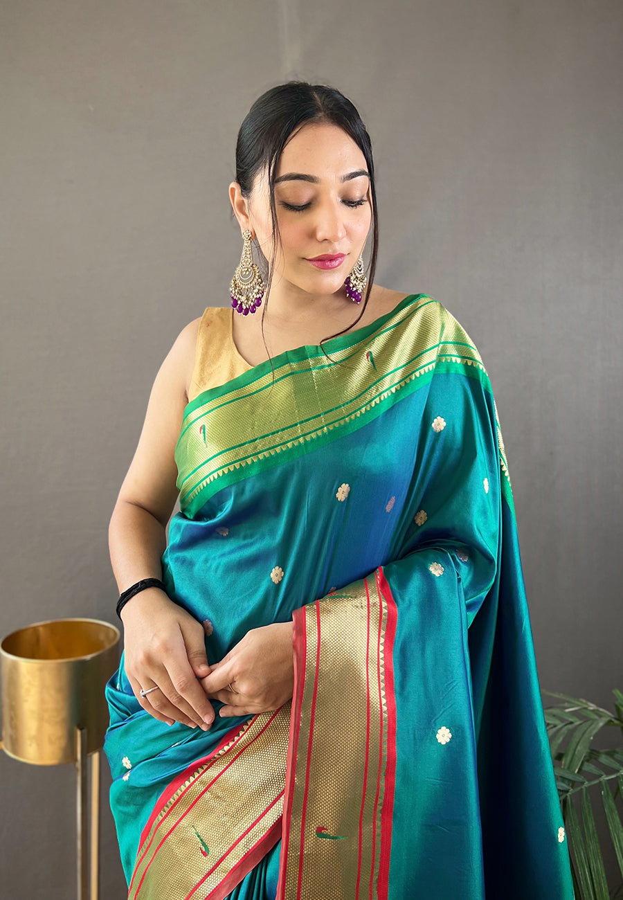 Teal Blue Kamal Paithani Silk Woven Saree