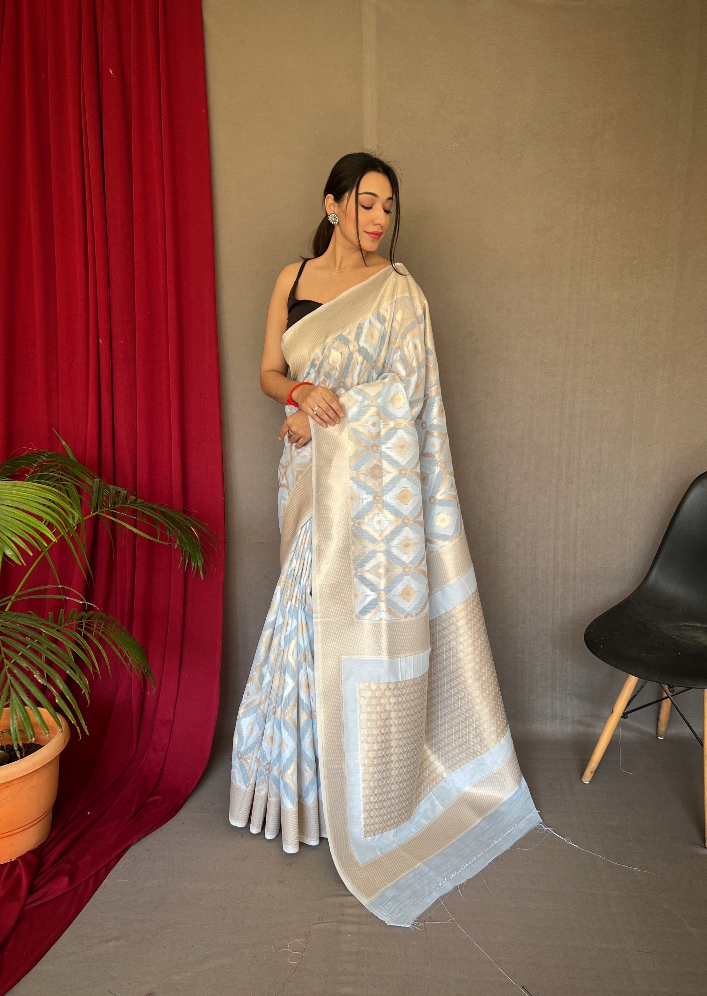 Muskaan Linen Ikat Woven Saree Sky Blue