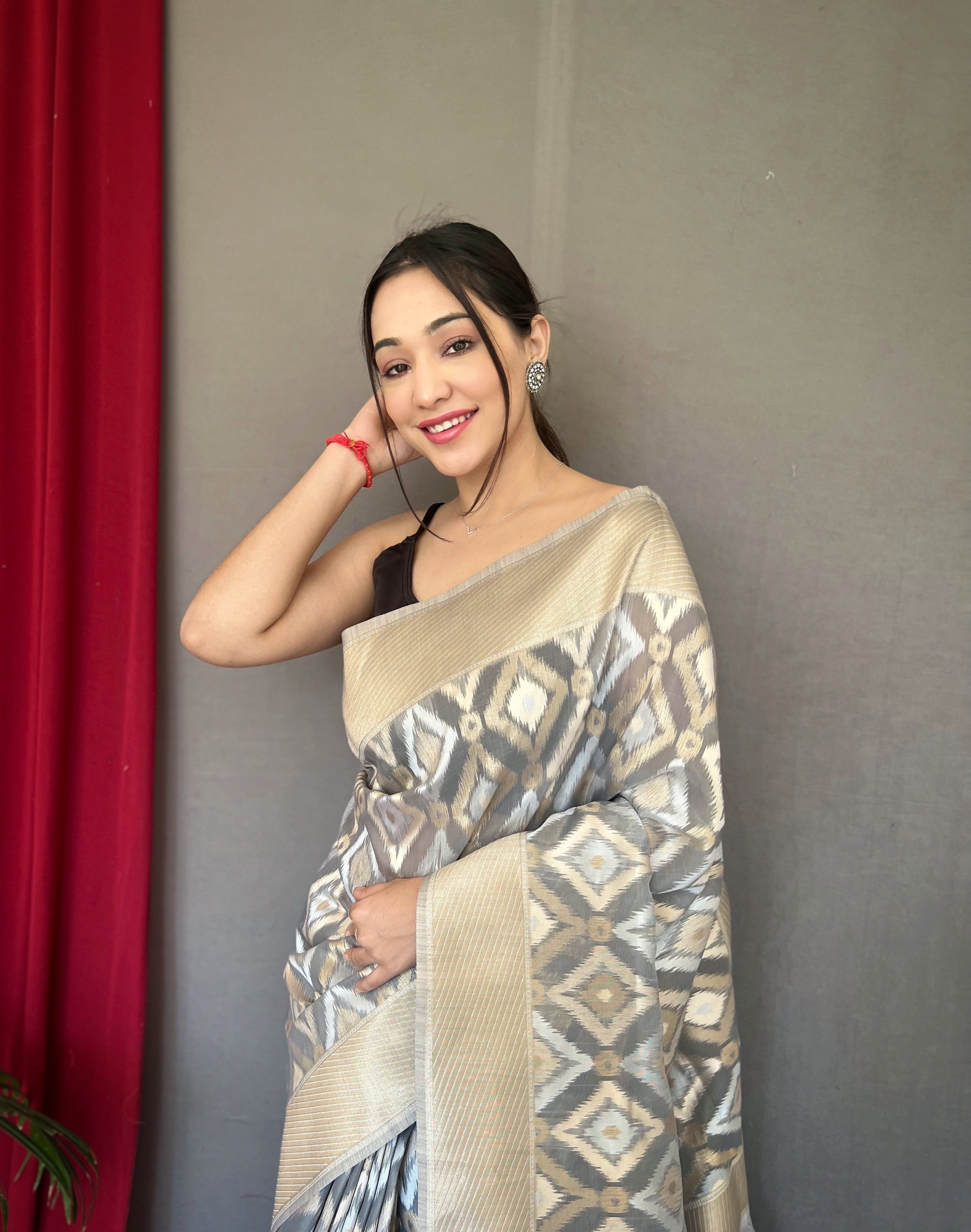 Muskaan Linen Ikat Woven Saree Dusty Grey