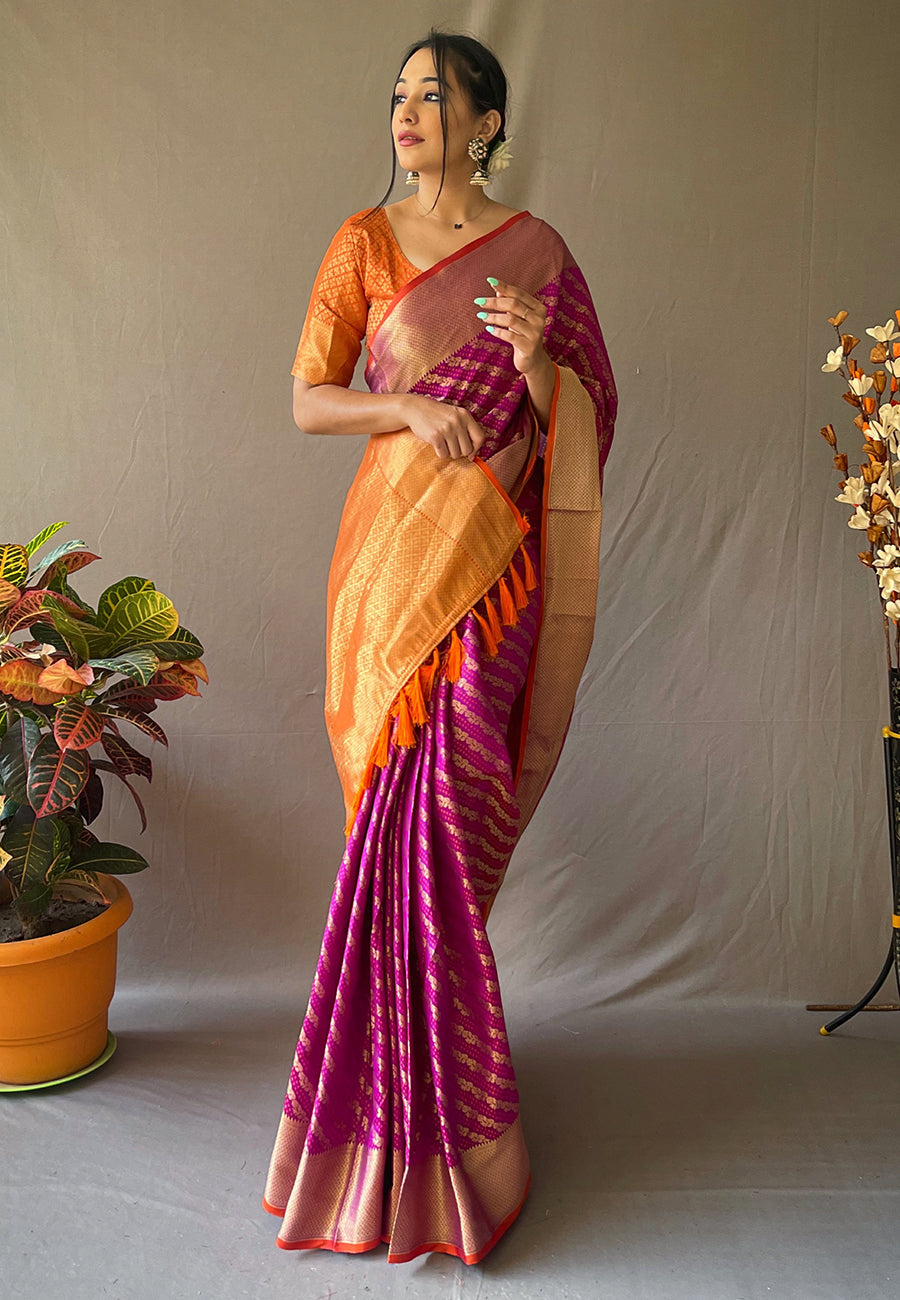 Fuchsia Purple Patola Leheriya Zari Woven Saree