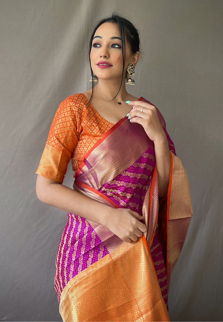 Fuchsia Purple Patola Leheriya Zari Woven Saree