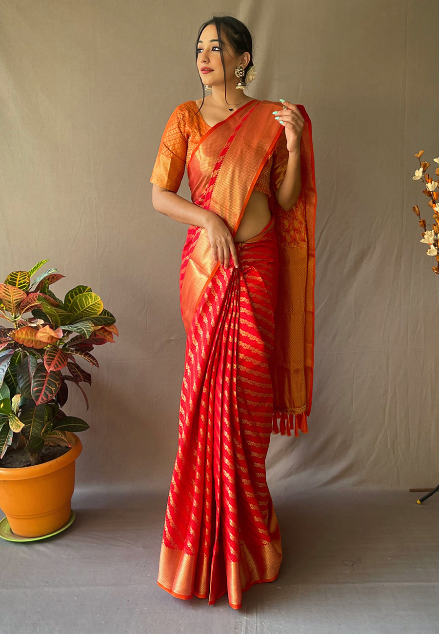 Venetian Red Patola Leheriya Zari Woven Saree