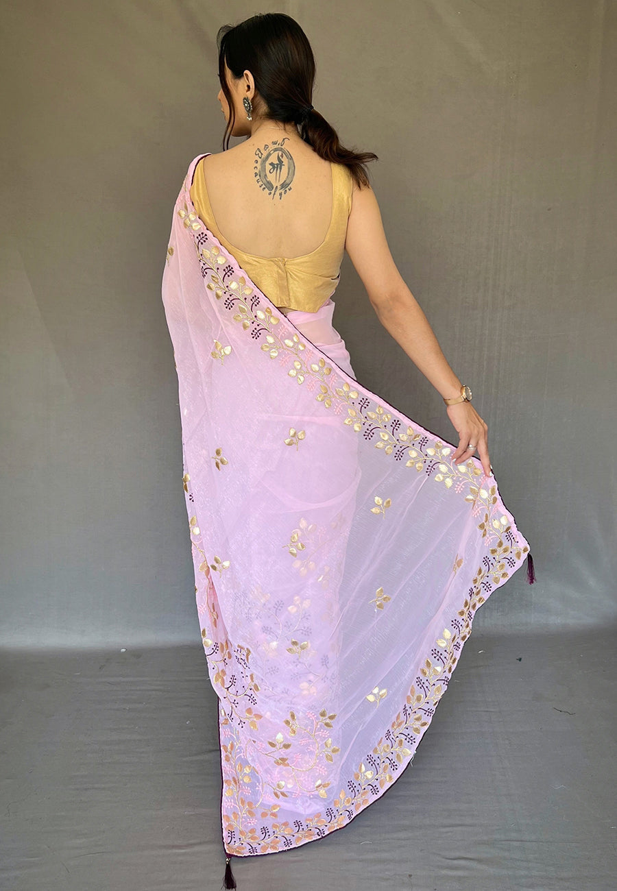 Baby Pink Arya Organza Shimmer Gota Patti Embroidered Saree