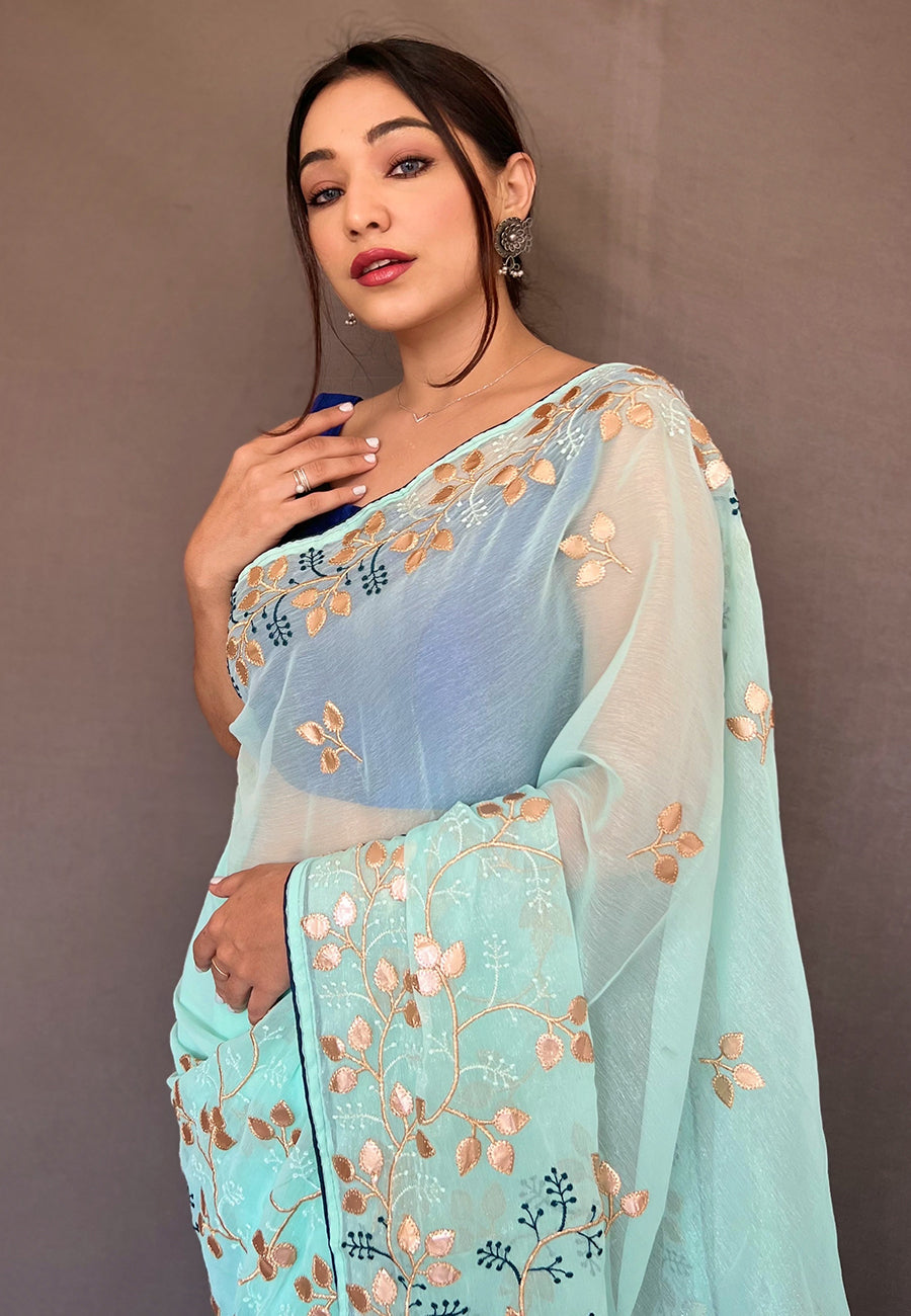 Sky Blue Arya Organza Shimmer Gota Patti Embroidered Saree