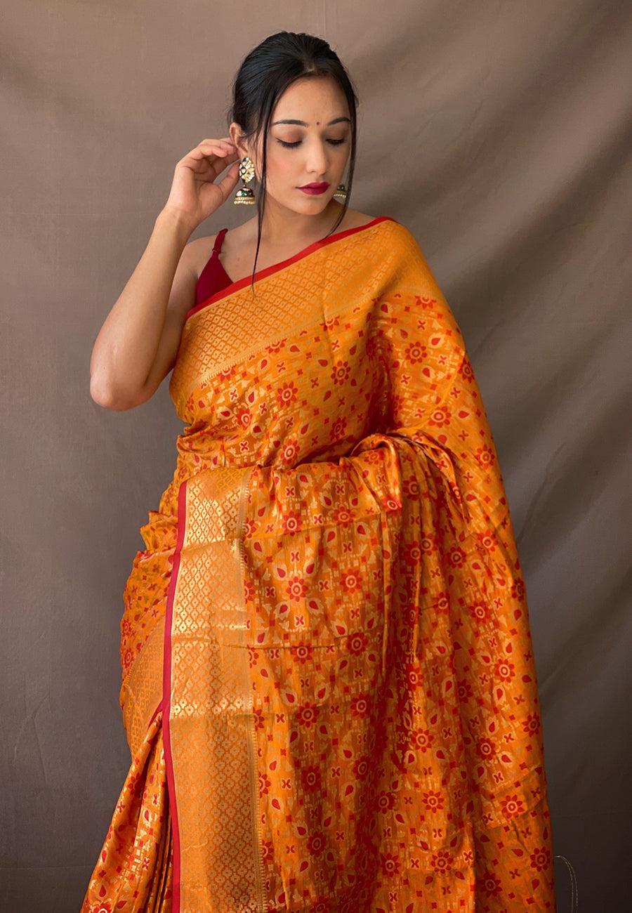 Mustard Yellow Rajkoti Patola Silk Zari Woven Saree