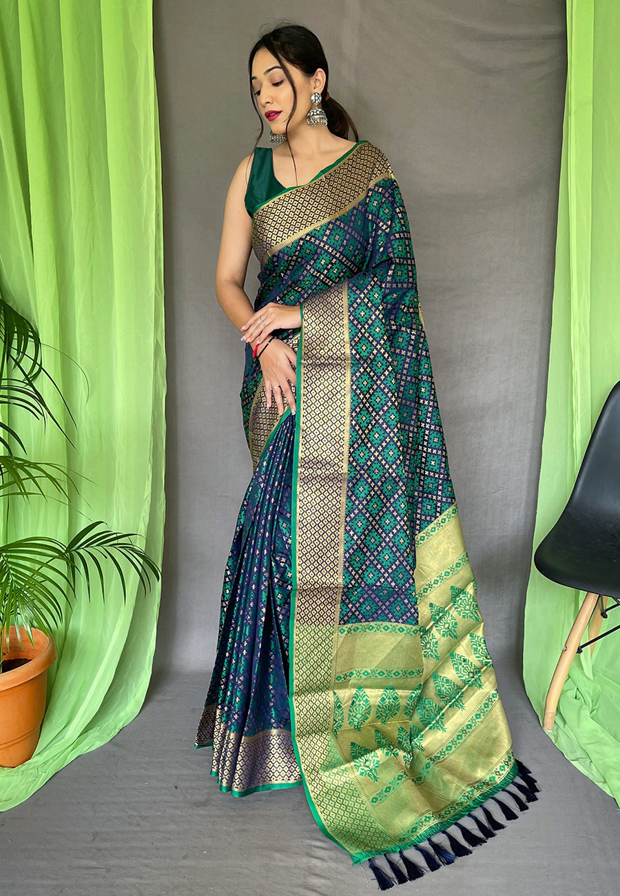 Patola Silk Woven Saree Vol. 7 Contrast Navy Blue