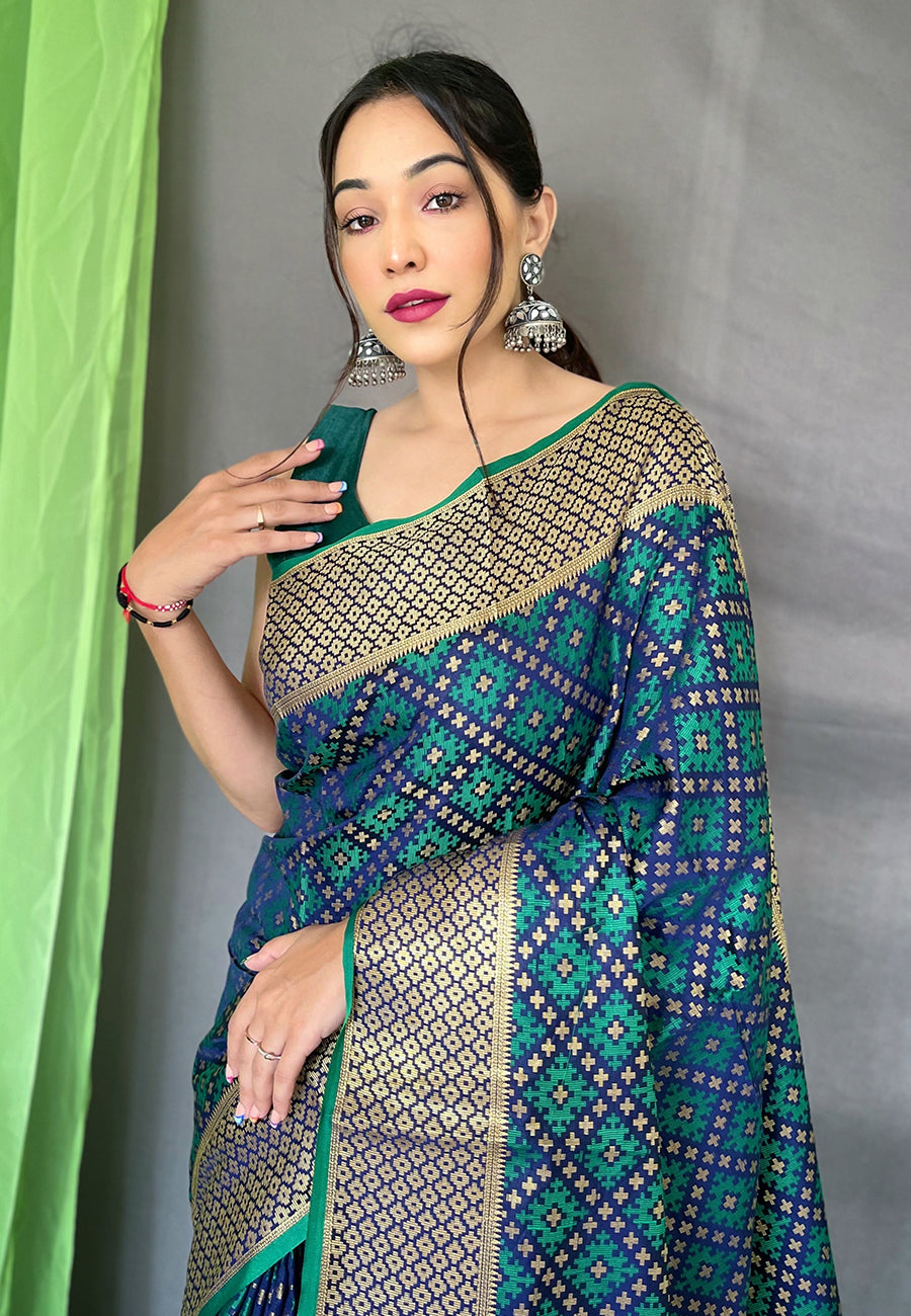 Patola Silk Woven Saree Vol. 7 Contrast Navy Blue