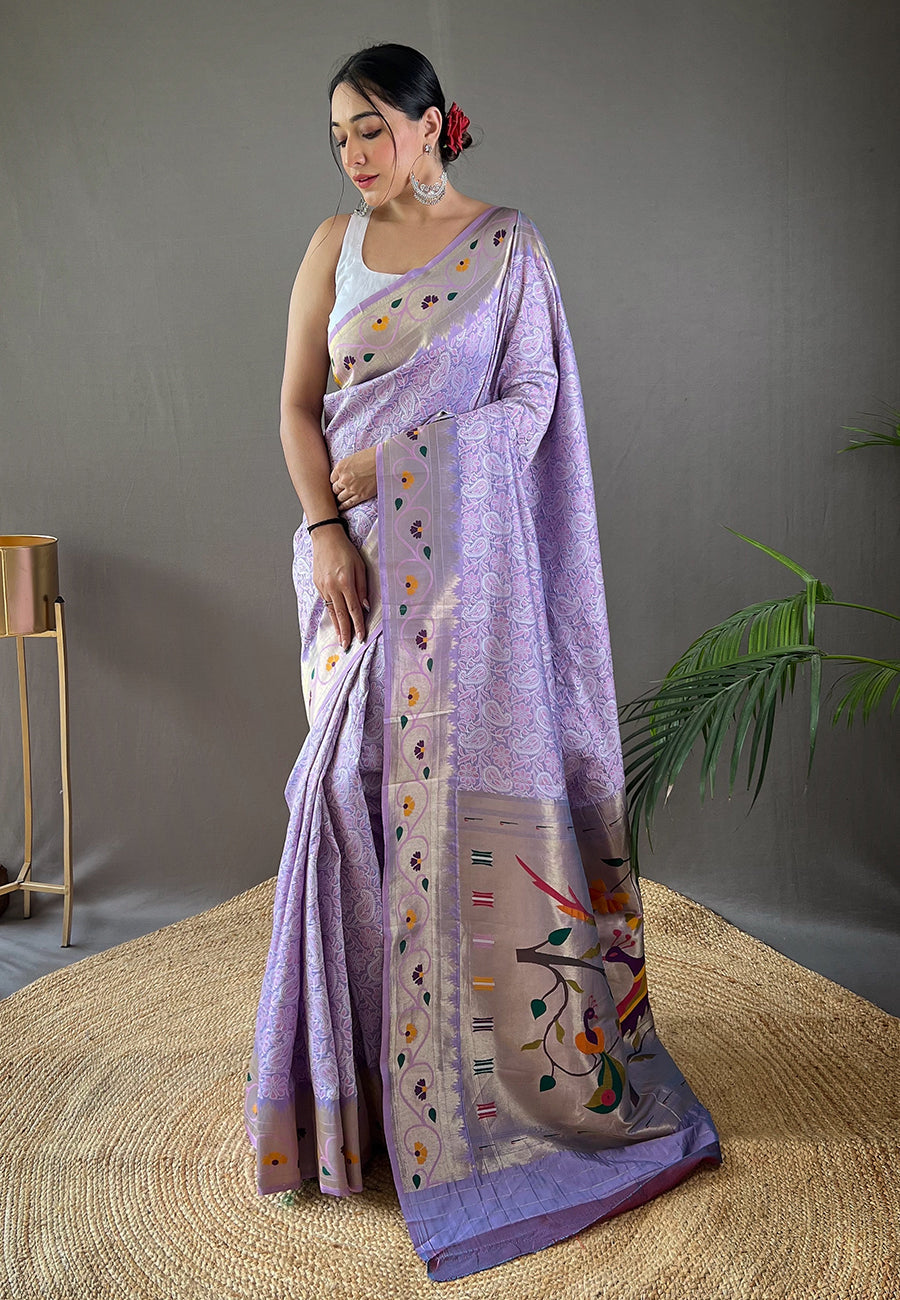 Lavender Parvati Lucknowi Paithani Silk Saree