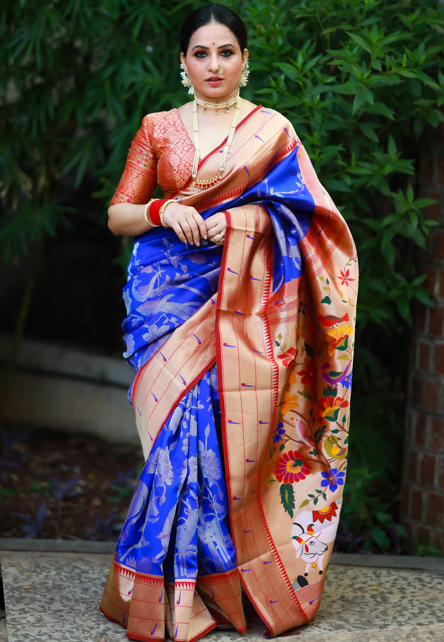 Sangeeta Renuke in Royal Blue Gauri Paithani Silk Pichwai Woven Saree