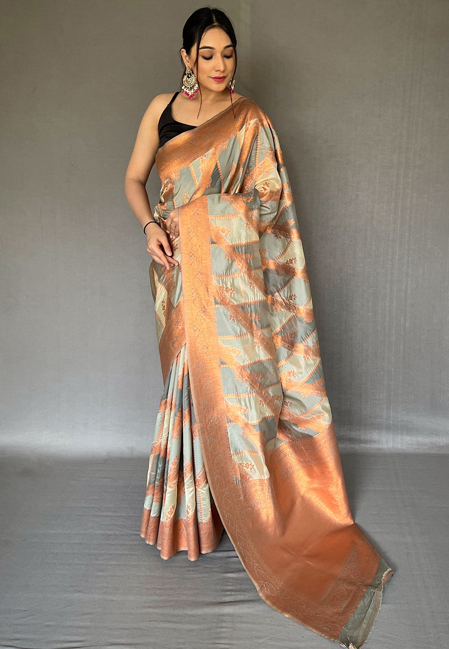 Grey Indrani Organza Copper Zari Woven Saree