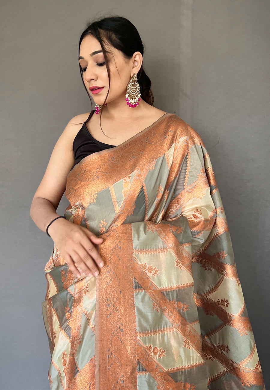 Grey Indrani Organza Copper Zari Woven Saree