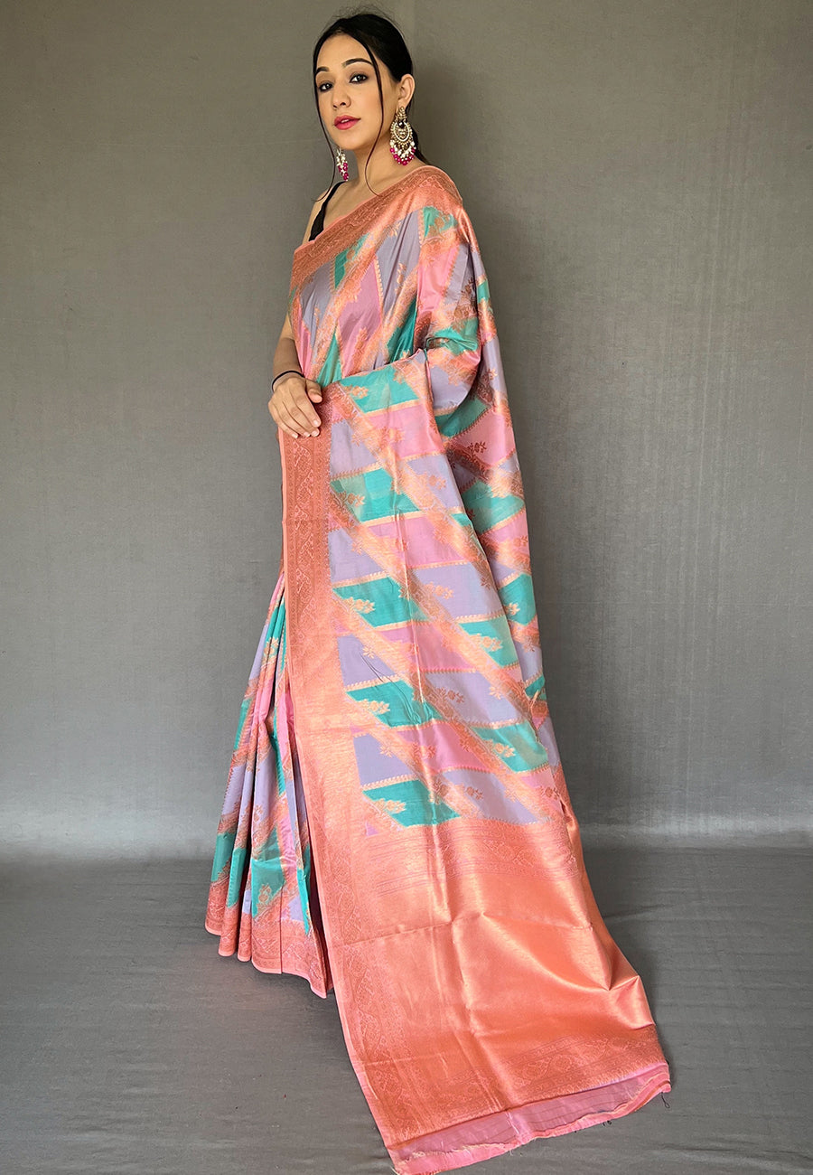 Lavender Indrani Organza Copper Zari Woven Saree