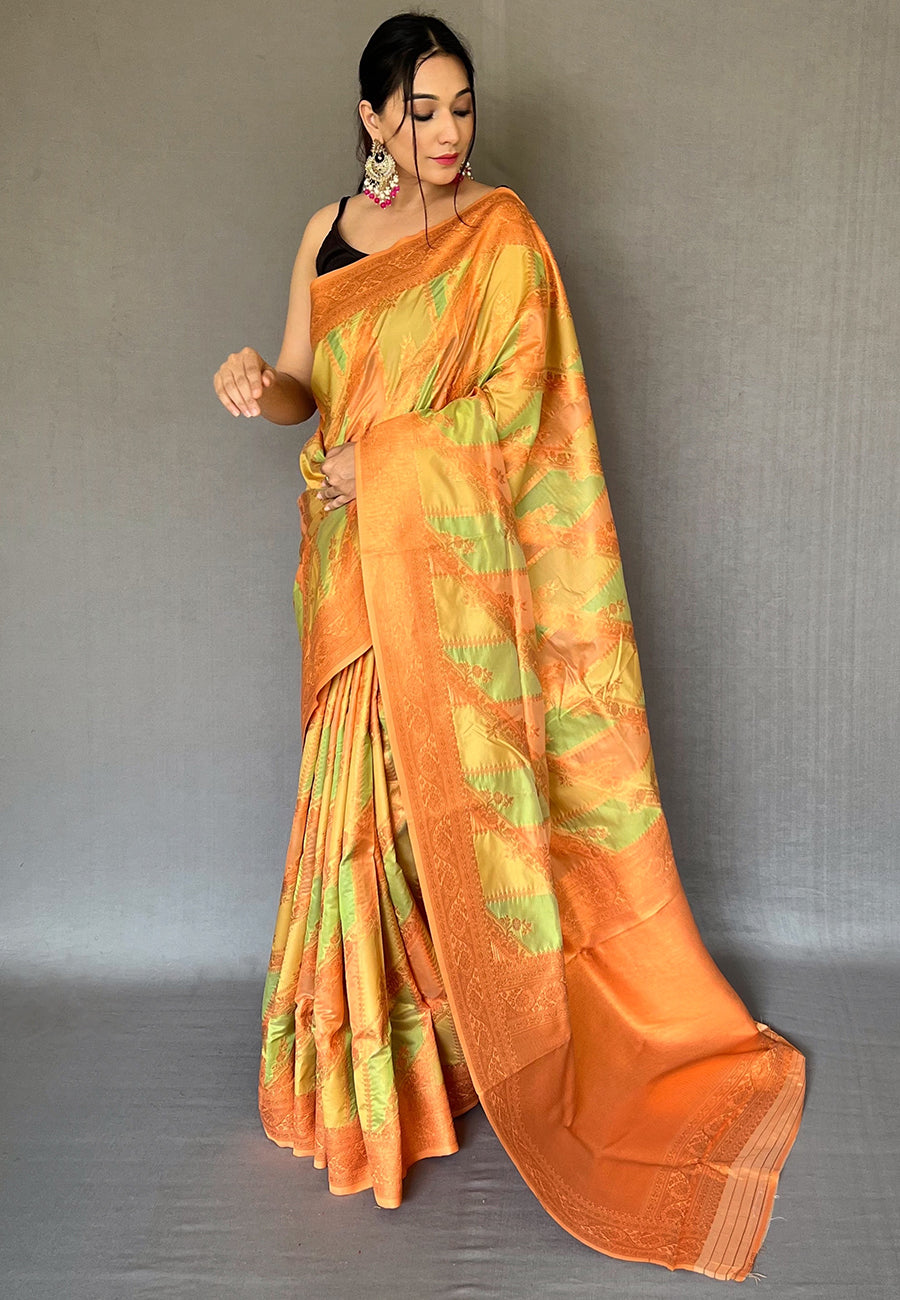 Cream Pista Indrani Organza Copper Zari Woven Saree