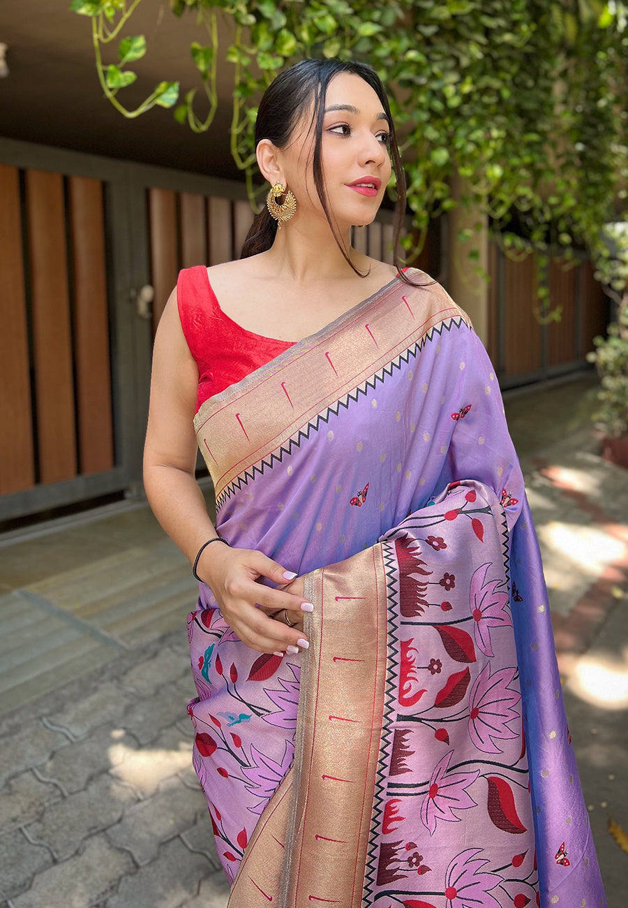 Lavender Titli Royal Paithani Silk Zari Woven Saree