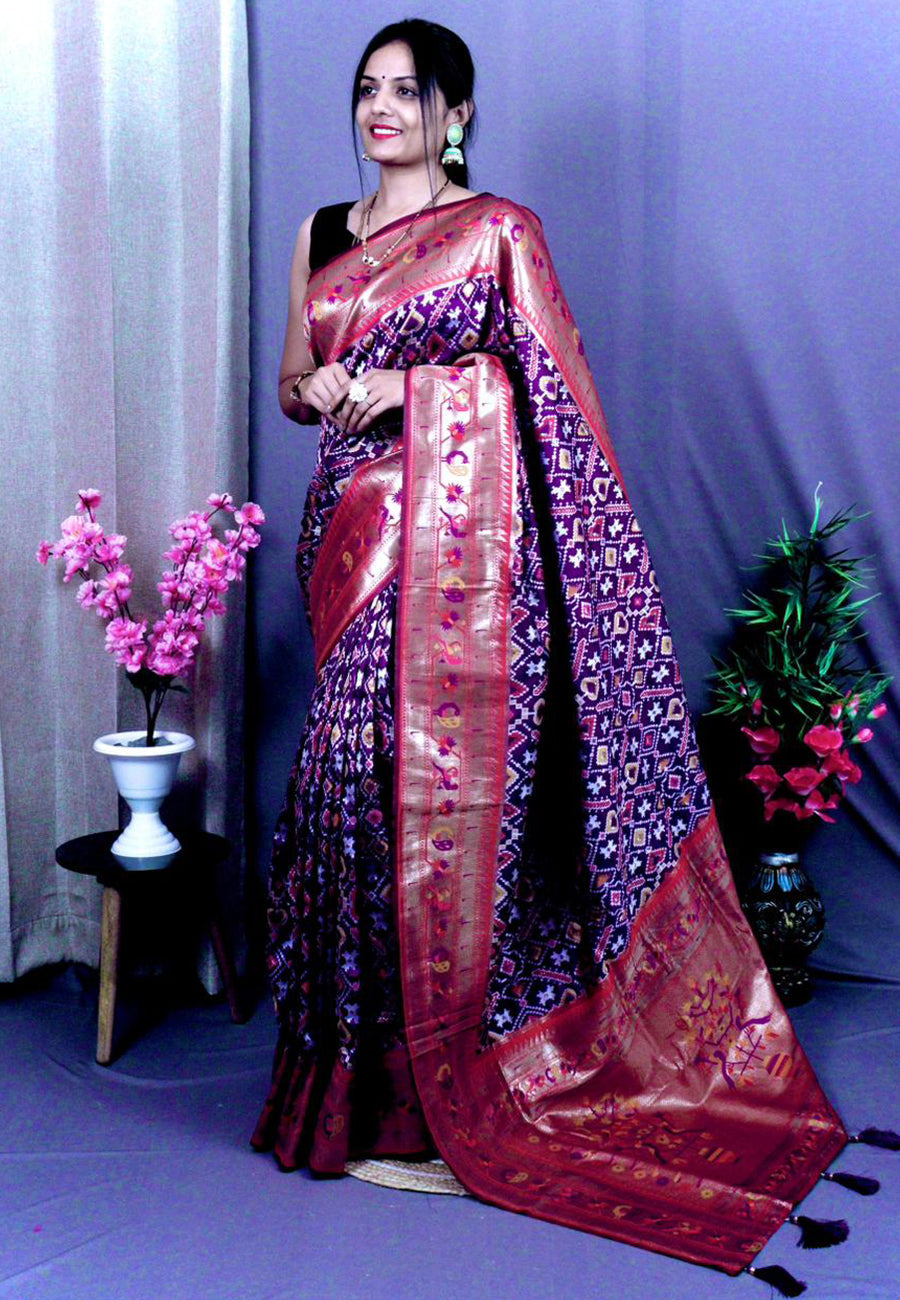 Purple Patola Paithani Fusion Zari Woven Saree