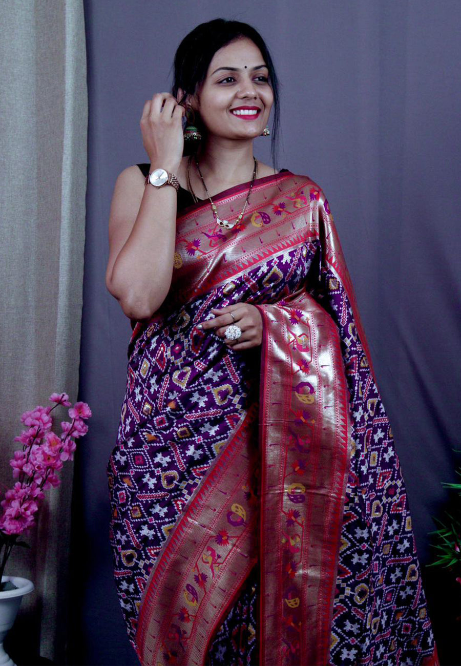 Purple Patola Paithani Fusion Zari Woven Saree